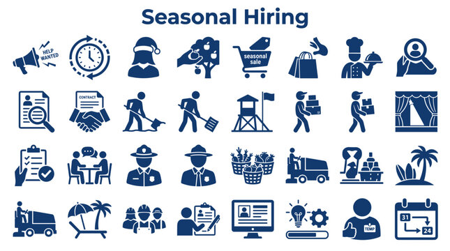 Seasonal Hiring Job Recruitment Icons Set for Temporary Employment Opportunities