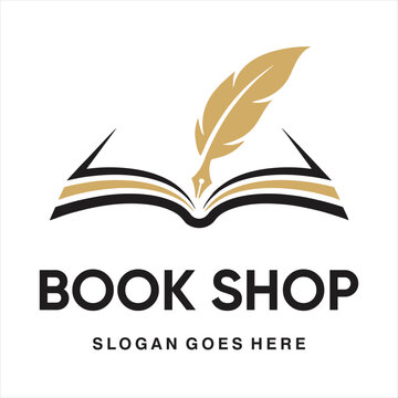 Elegant Book Feather Pen Vector Logo Design Template