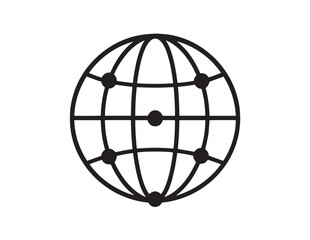Obraz premium Globe icon with network lines a flat black silhouette on white background