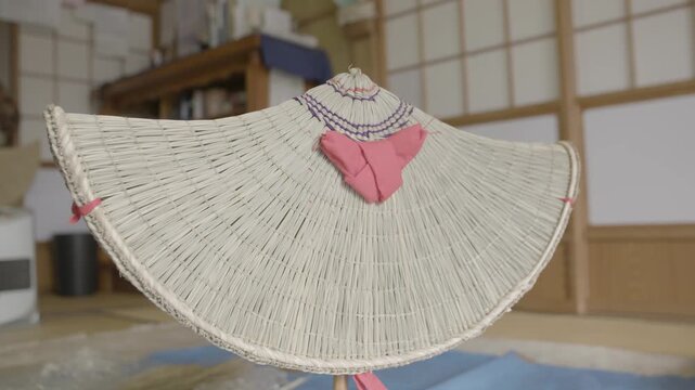 Traditional Bon Odori Straw Hat Displayed Indoors in Ugo Town Akita Ja