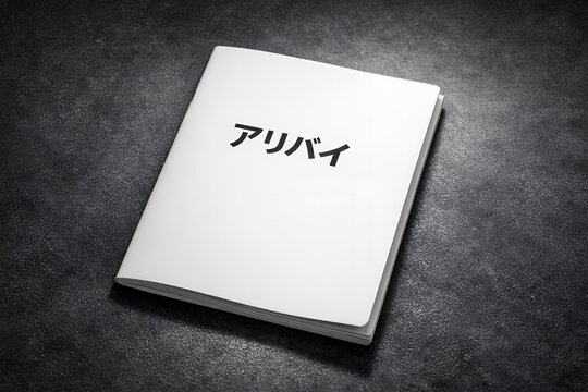 アリバイと日本語で書かれた白い冊子重要な証拠