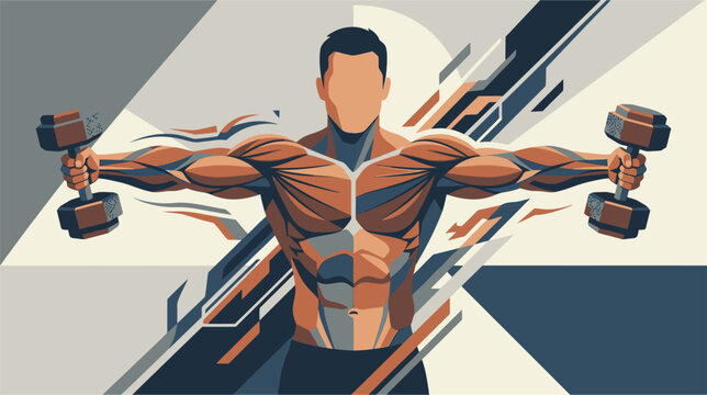 Vector illustration of a male athlete performing a standing lateral raise exercise with dumbbells to target deltoid muscles, shown in a clean, minimalist style on a white background.