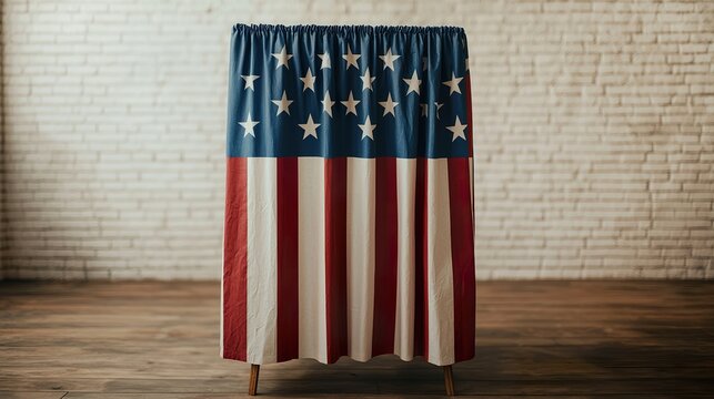Voting booth curtain mockup, ballot box, election day, democracy,