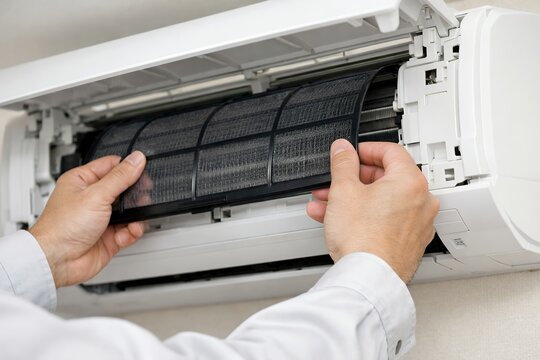 エアコンのホコリまみれフィルターを交換し清掃メンテナンスする手