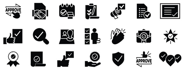 Approved Check Mark Icons Set, Verification, Validation, Quality Assurance and Certification Vector Collection © Chromatic Tales