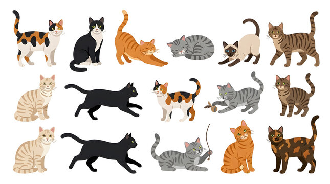 A Collage of Cats: A diverse collection of feline friends, each with unique markings and poses, showcasing the varied beauty of cats in a playful assortment.