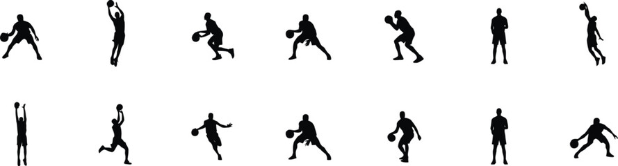 Black silhouettes of basketball players in various action poses  © MDSHAHIN