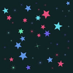 Obraz premium Colorful stars and sparkle shapes pattern on dark background