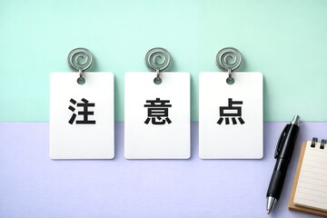 Fototapeta na wymiar 注意点と書かれたカードが重要なポイントを伝えるメッセージ