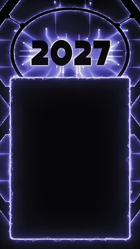 2027 Futuristic Blue Neon New Year Computer Circuit Loop Vertical Video Frame Border