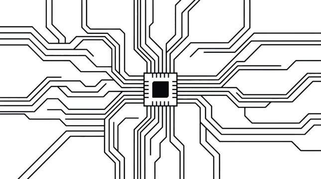 Square Central Processing Unit Microchip Circuit Lines Vector Graphic