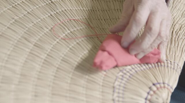 Close-Up of Bon Odori Hat Being Handcrafted in Ugo Town Akita Japan