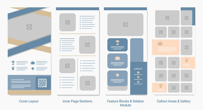 Corporate website wireframe modules and sidebar layouts