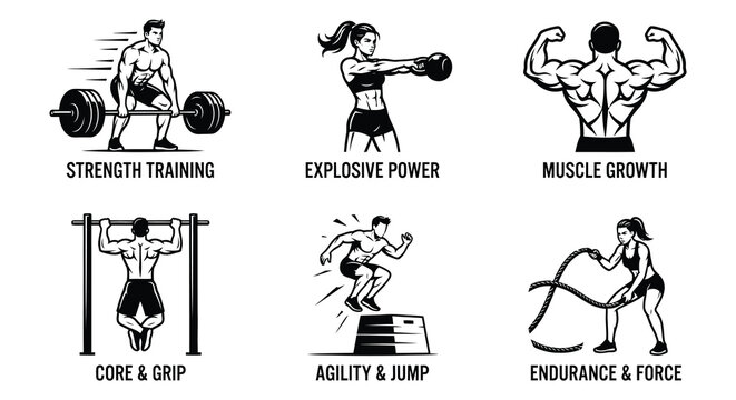 Weightlifting Set Vector Illustration Black And White Athletic Equipment