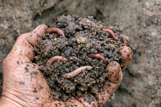 Close-up shot of someone holding a bunch of worms in their hands, likely for gardening or fishing purposes