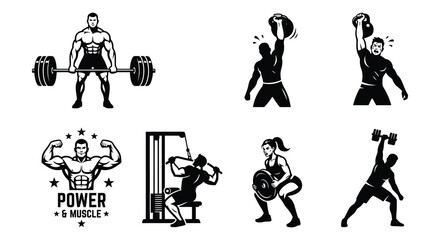 Fototapeta premium Weightlifting Set Vector Illustration Black And White Athletic Equipment
