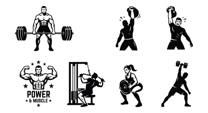 Weightlifting Set Vector Illustration Black And White Athletic Equipment
