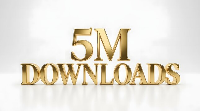 Golden 5 million downloads text on white background achievement display