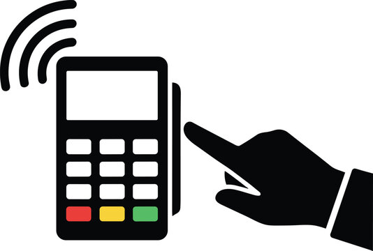 Icon of a hand making a contactless payment with a credit card reader point of sale