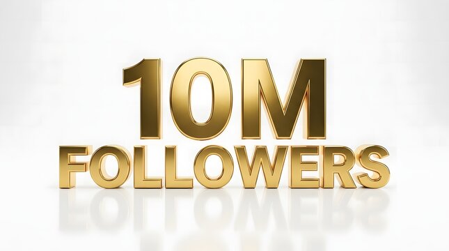 10 million followers celebration golden 3d rendered text on white background