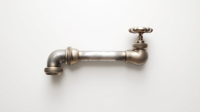 Metallic water tap on white background for plumbing and construction