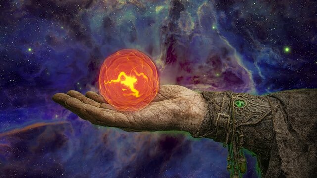 A wizards palm holding an energy ball