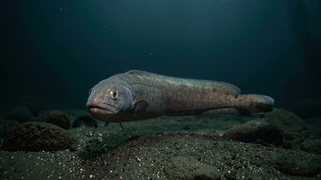a big eelpout underwater in norwegian fjord close up morning light video