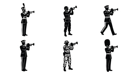 Trumpet Player Silhouettes Black Vector Illustration On White Background © Fahima