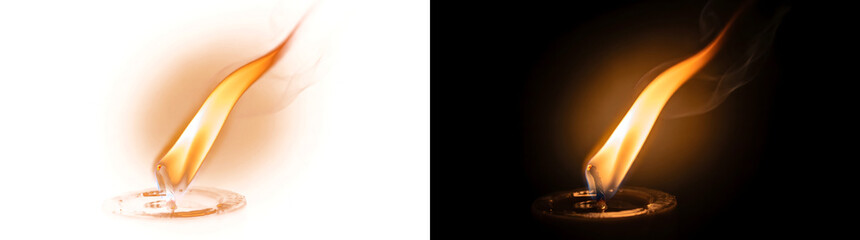 Flame burns with a dramatic candle fire featuring PNG, Transparent and Black Background Versions for realistic lighting effects © Tanay