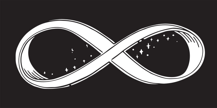 Infinity symbol with stars against a dark background representing endless possibilities and cosmic wonder