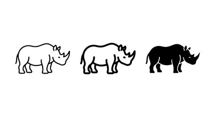 Rhino Icons Set, Vector Graphics, Animal Silhouettes, Wildlife Illustration, Simple Line Art, Black and White © black man