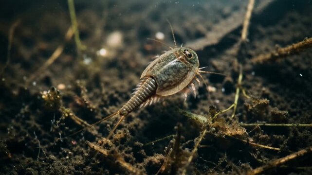 dinosaur shrimp tadpole shrimp in vernal pool usa underwater close up video