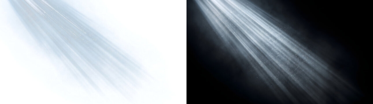 God rays light beams shining diagonally through dust particles with soft glowing streaks creates a heavenly PNG, Transparent and Black Background Versions design for spiritual and cinematic projects
