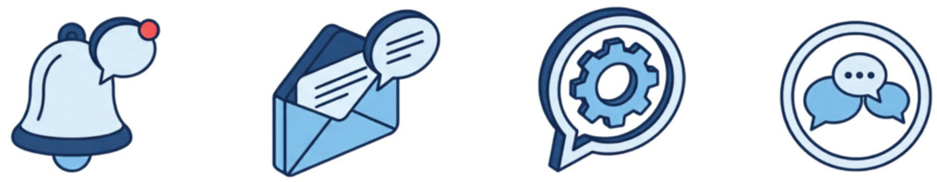 Modern communication and messaging icon set with notification bell email support chat settings and conversation symbols vector illustration