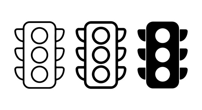 Traffic Light Icons Set, Signal Control, Road Safety Symbols, Urban Navigation, Vector Graphics