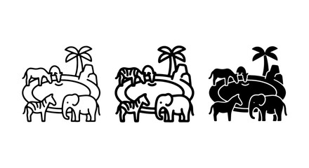 Obraz premium Safari Wildlife Icons Set, African Animals Vector Collection, Zoo Landscape Graphics