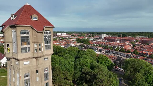 Close orbit of urban clock tower