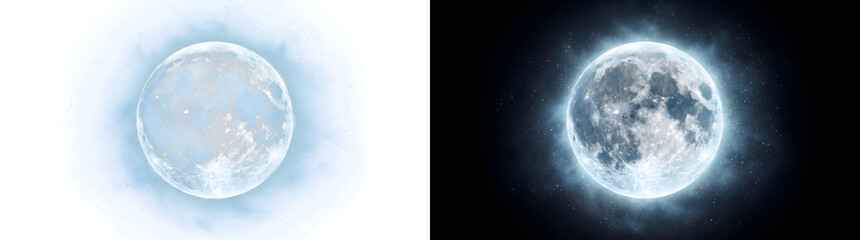 Moon creates a realistic glowing full moon with PNG, Transparent and Black Background Versions for mystical night scene designs © Tanay