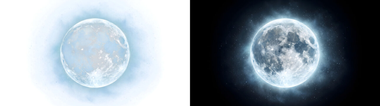 Moon creates a realistic glowing full moon with PNG, Transparent and Black Background Versions for mystical night scene designs