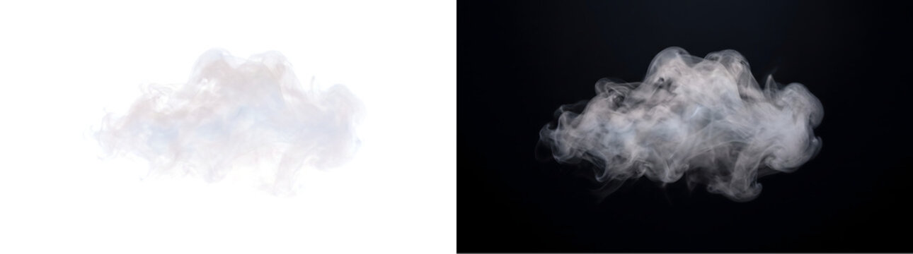 Smoke creates realistic floating mist cloud with PNG, Transparent and Black Background Versions for atmospheric visual effects