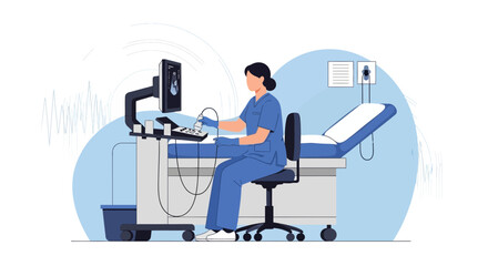 Fototapeta premium Medical professional performing ultrasound scan on patient in clinic examination room
