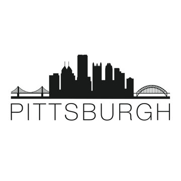 Pittsburgh Skyline Silhouette With City Name Black On White Background