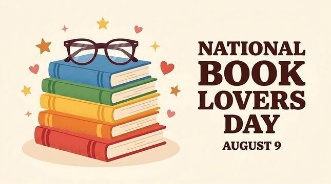 National book lovers day august 9 with stack of colorful books