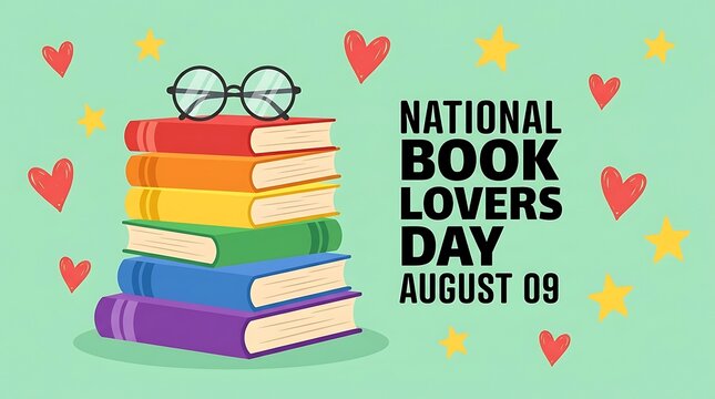 National book lovers day august 09 illustration with stack of books