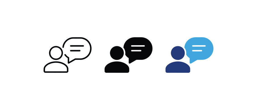 User speech bubble icon, person talking symbol, customer support message sign, online chat communication graphic. Vector illustration