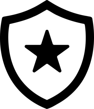 Black shield icon with star shape isolated on transparent background