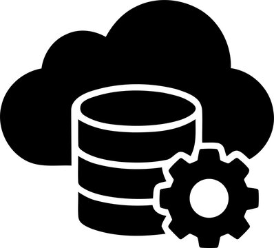 Cloud database icon with a gear symbol for technical data management isolated on transparent background