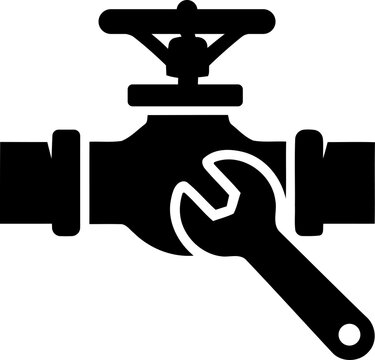 Industrial pipe valve with a wrench icon isolated on transparent background