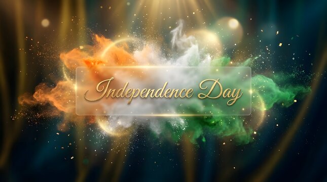 Independence day celebration vibrant colors and festive golden typography