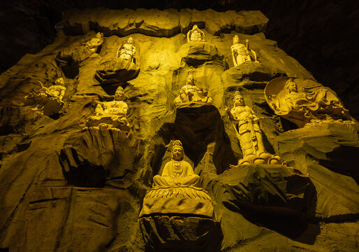 Thousand Buddha Mountain Si Ku Wan Xiang Grottoes in Jinan, Shandong, China